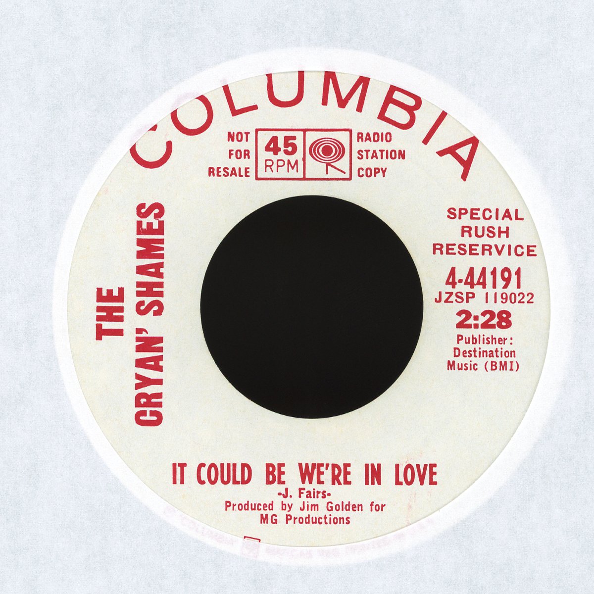 The Cryan' Shames - It Could Be We're In Love on Columbia Promo Rock 45