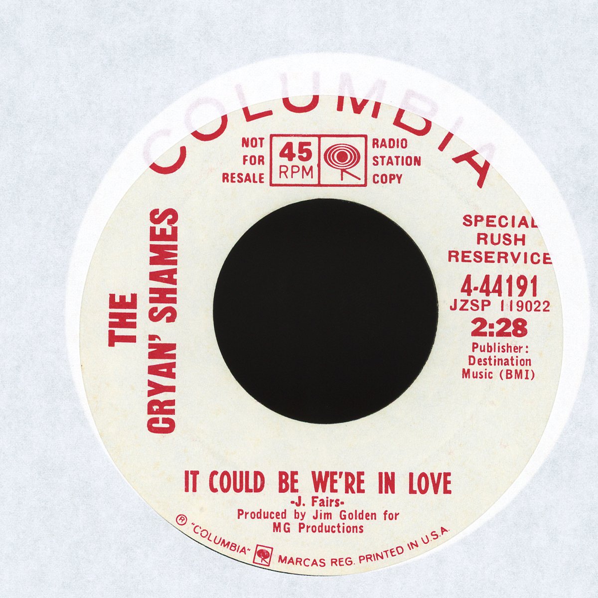 The Cryan' Shames - It Could Be We're In Love on Columbia Promo Rock 45