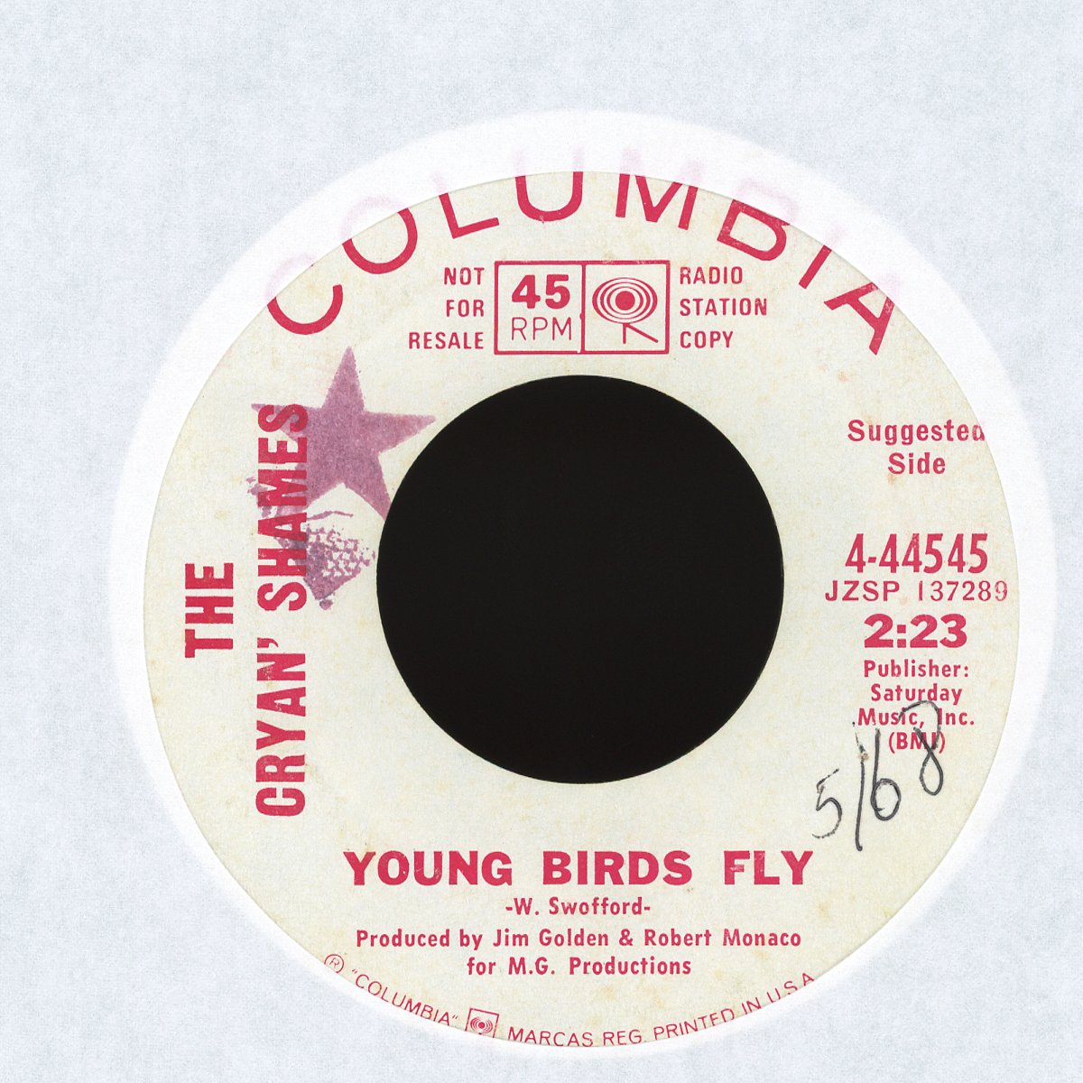 The Cryan' Shames - Young Birds Fly on Columbia Promo Rock 45