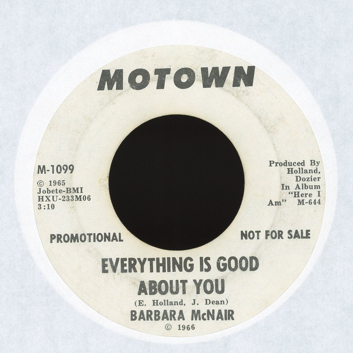 Barbara McNair - Everything Is Good About You on Motown Promo Soul 45