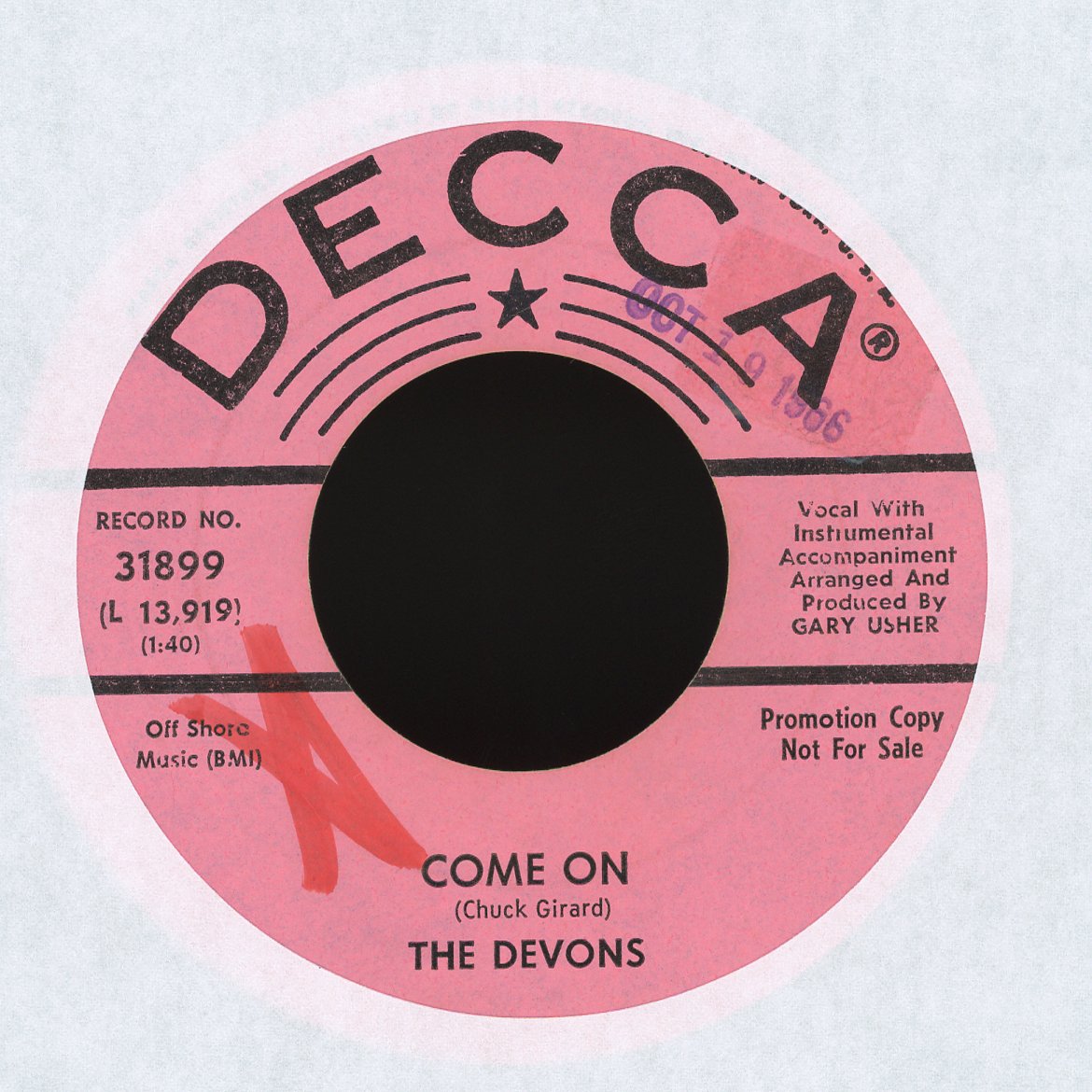 The Devons - Come On / A Little Extra Effort on Decca Promo Rock 45