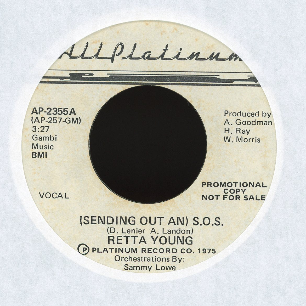 Rhetta Young - (Sending Out An) S.O.S. on All Platinum Promo Disco 45