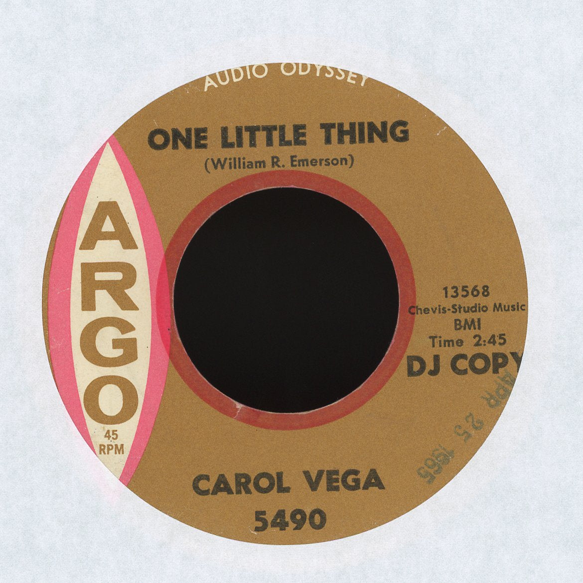 Carol Vega - One Little Thing on Argo Promo R&B 45