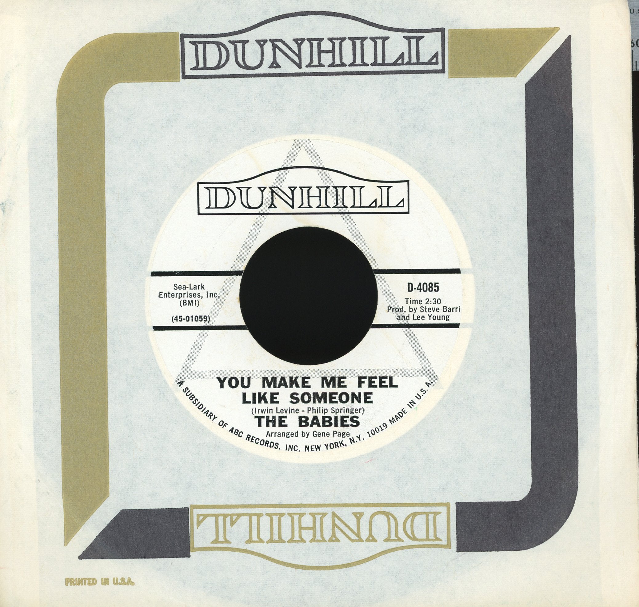 The Babies - The Hand Of Fate / You Make Me Feel Like Someone on Dunhill Promo Rock 45