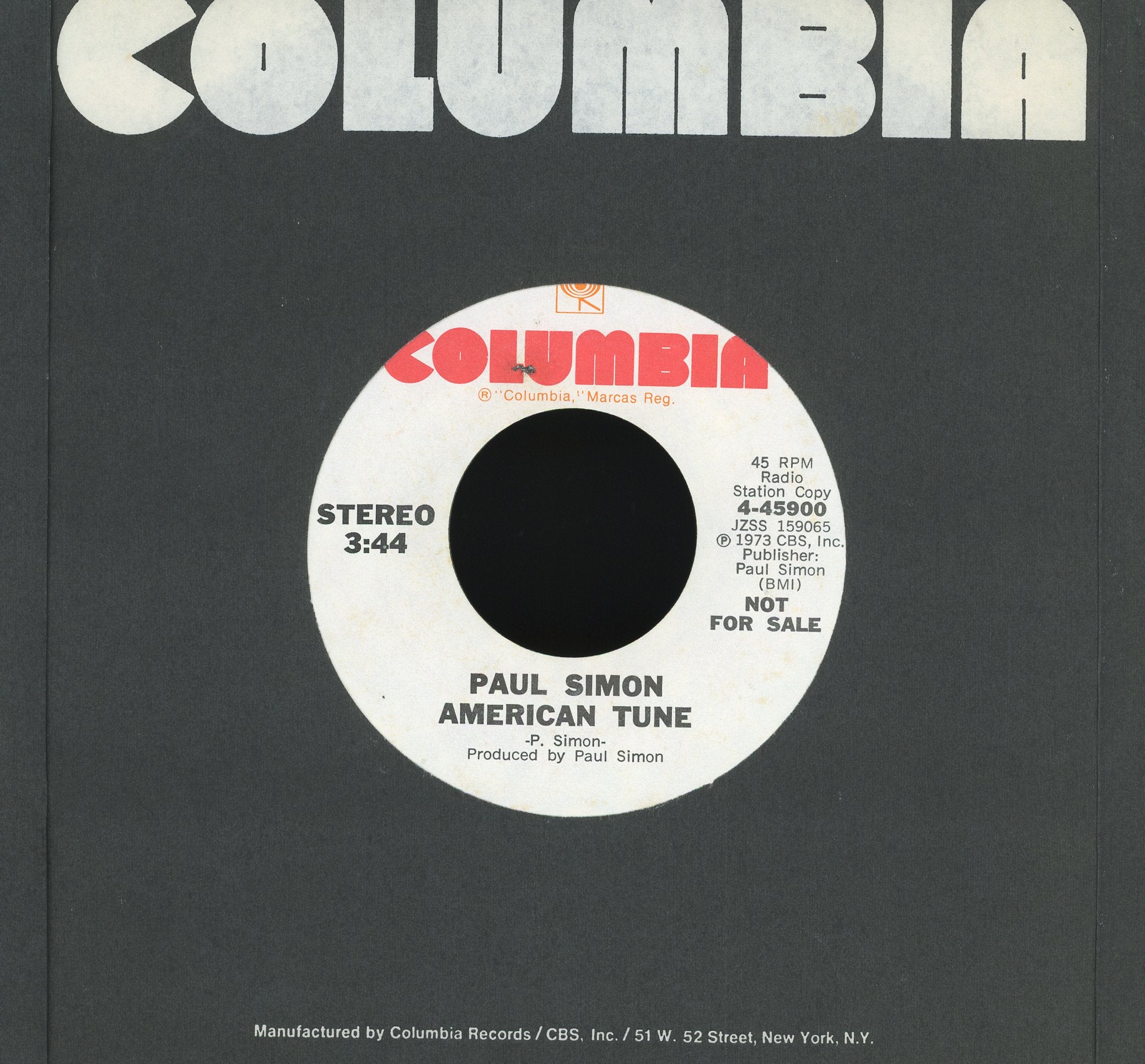 Paul Simon - American Tune on Columbia Promo Rock 45