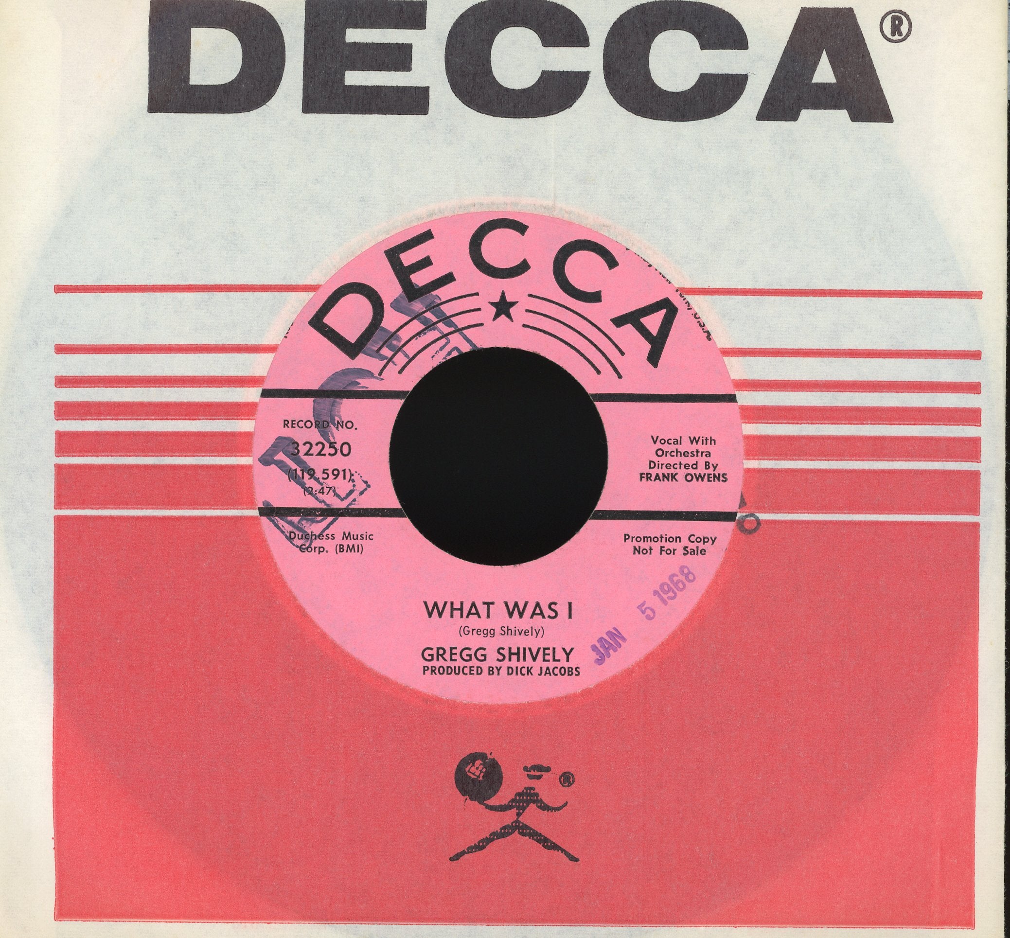 Gregg Shively - What Was I / Dominique Is Gone on Decca Promo Rock 45