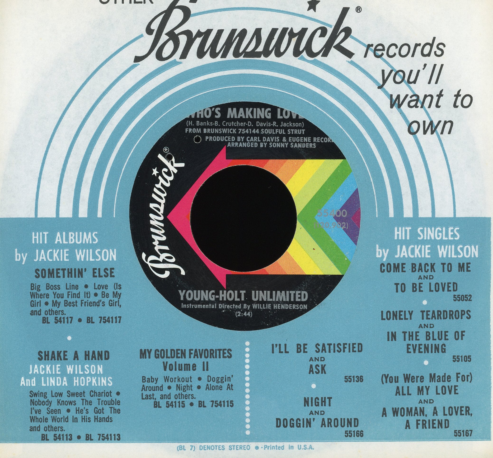 Young Holt Unlimited - Who's Making Love / Just Ain't No Love on Brunswick Soul Jazz 45