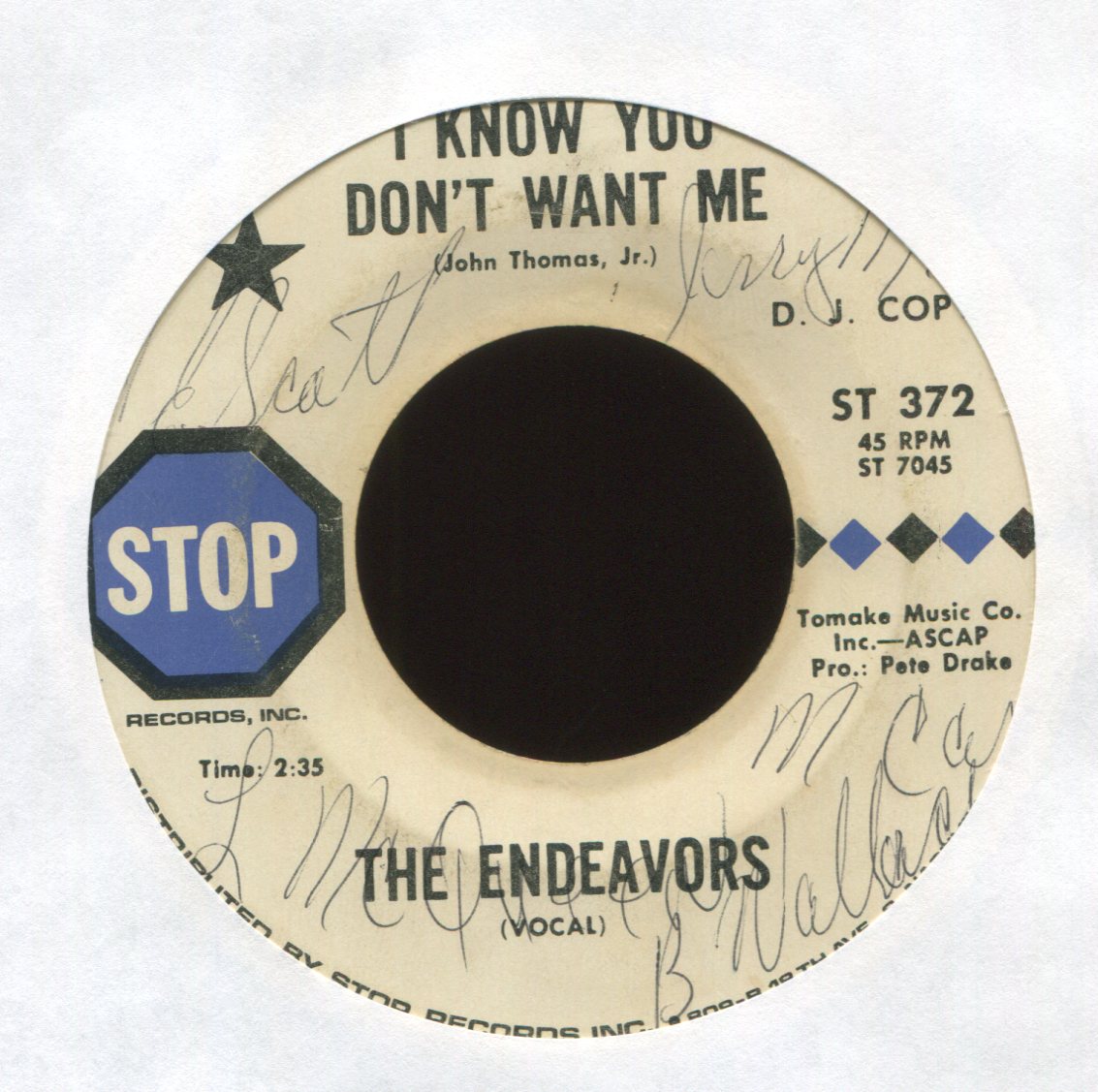 The Endeavors - Shattered Dreams / I Know You Don't Want Me on Stop Promo Sweet Soul Funk 45