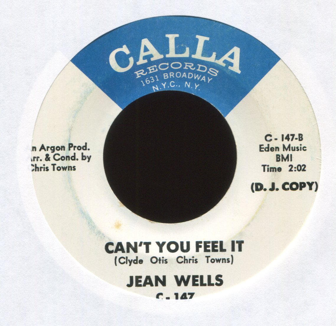 Jean Wells - Can't You Feel It on Calla Promo Northern Soul 45