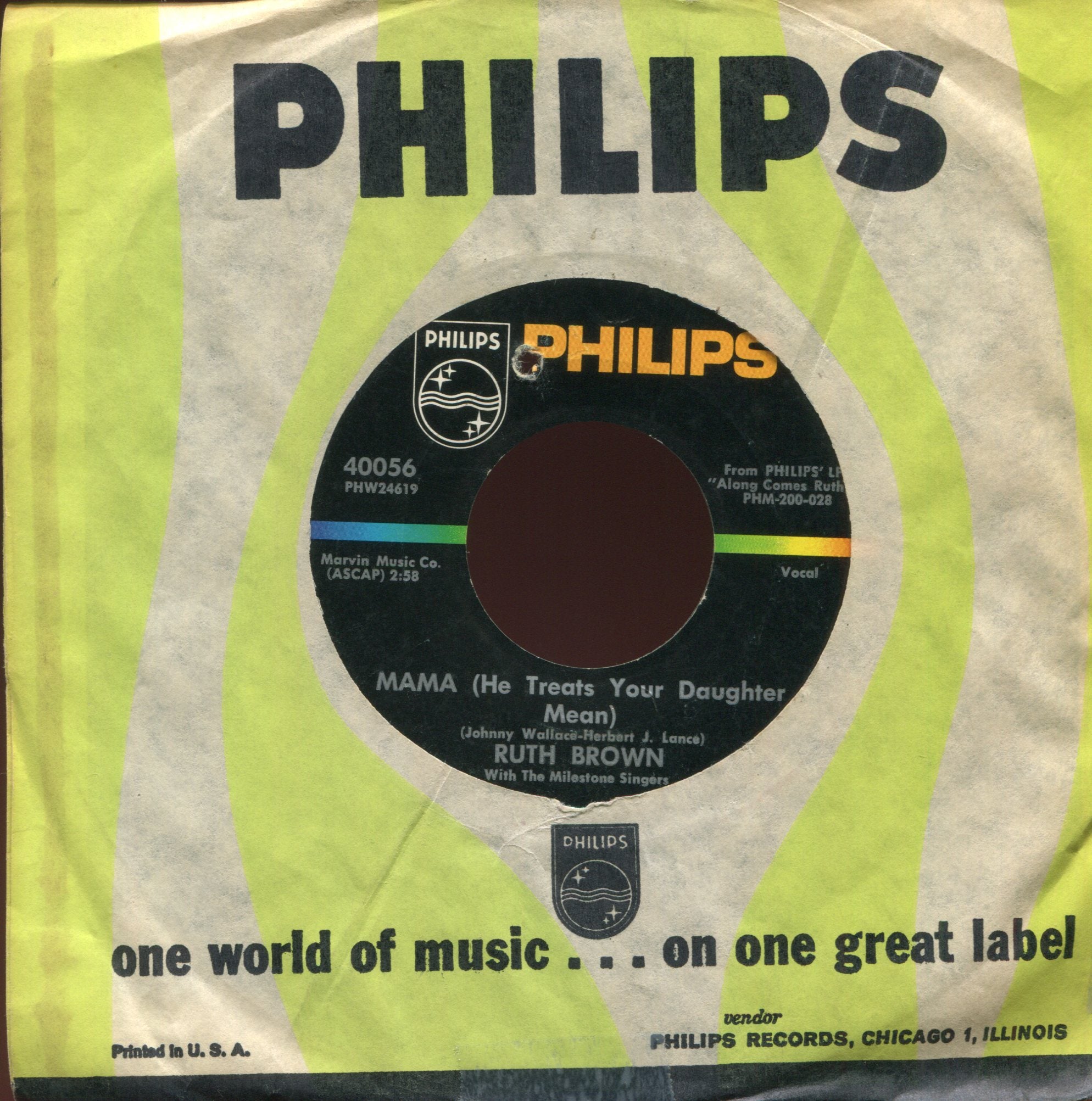 Ruth Brown - Mama (He Treats Your Daughter Mean) on Philips R&B 45