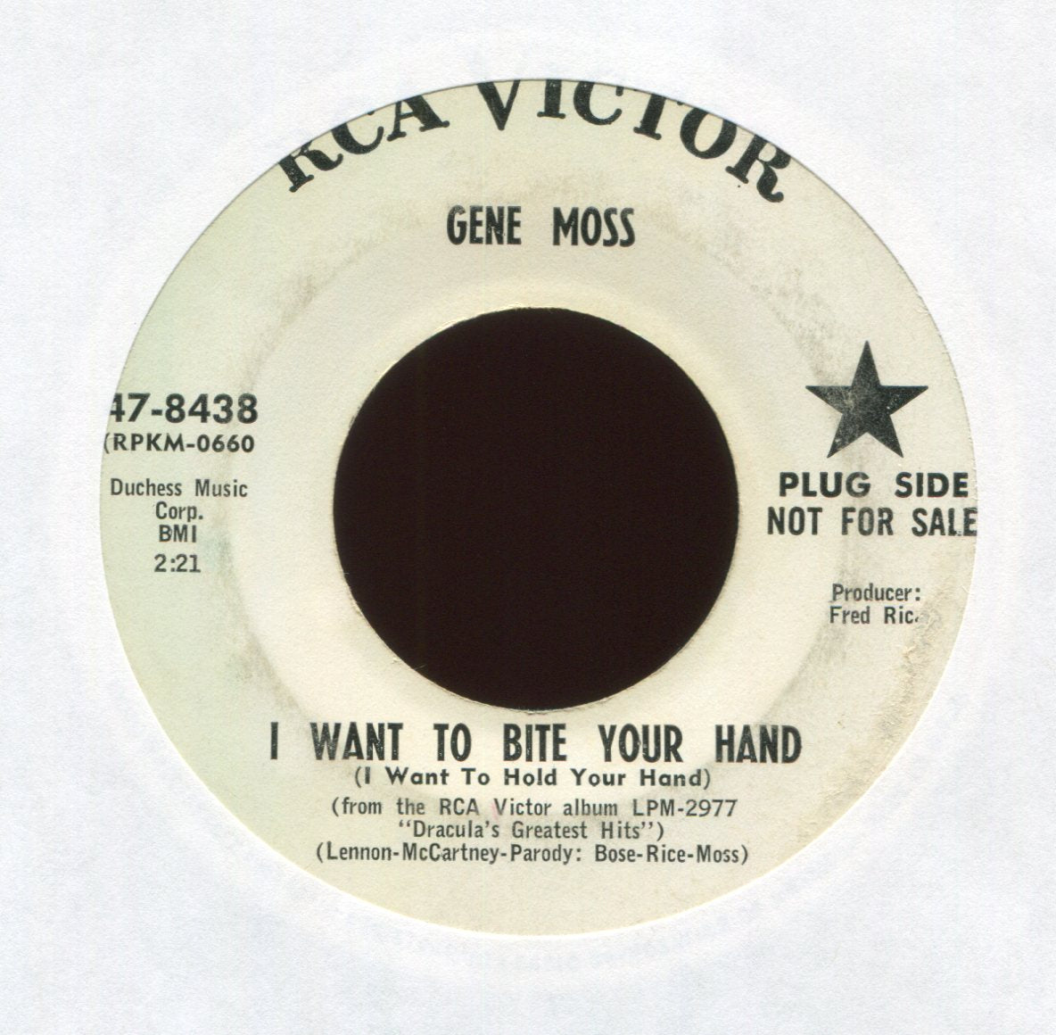 Gene Moss - I Want To Bite Your Hand (I Want To Hold Your Hand) / Ghoul Days (School Days) on RCA Promo Halloween Horror R&B 45