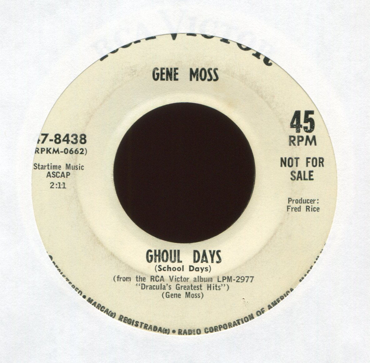 Gene Moss - I Want To Bite Your Hand (I Want To Hold Your Hand) / Ghoul Days (School Days) on RCA Promo Halloween Horror R&B 45