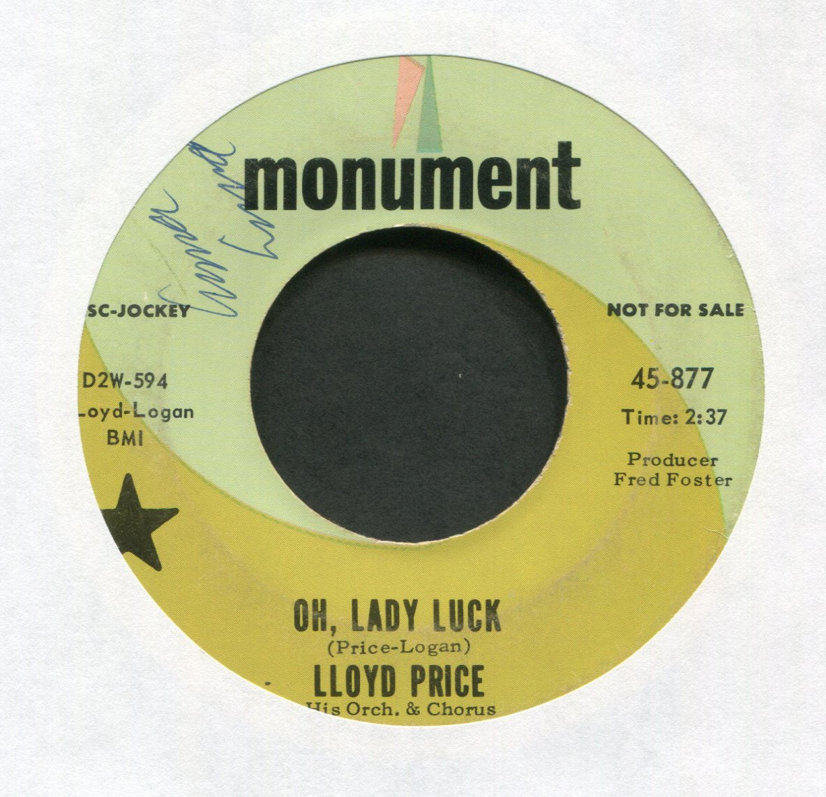 Lloyd Price His Orchestra And Chorus - Oh, Lady Luck on Monument Promo Northern Soul 45