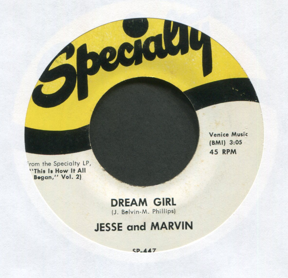 Jesse And Marvin - Dream Girl on Specialty R&B Doo Wop 45