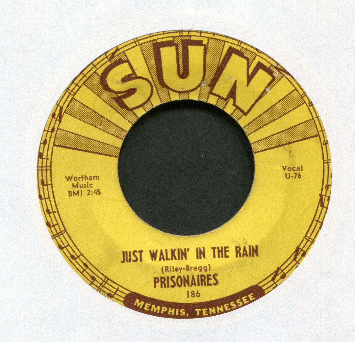 The Prisonaires - Just Walkin' In The Rain on Sun R&B Doo Wop 45 With Push Marks