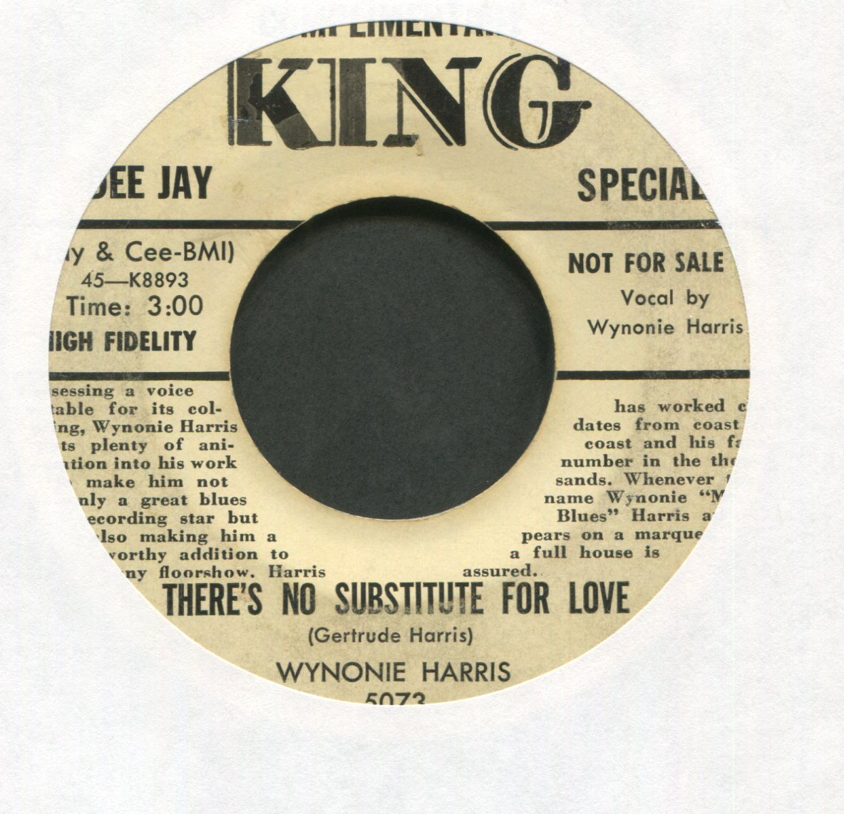 Wynonie Harris - There's No Substitute For Love on King Bio Promo R&B 45