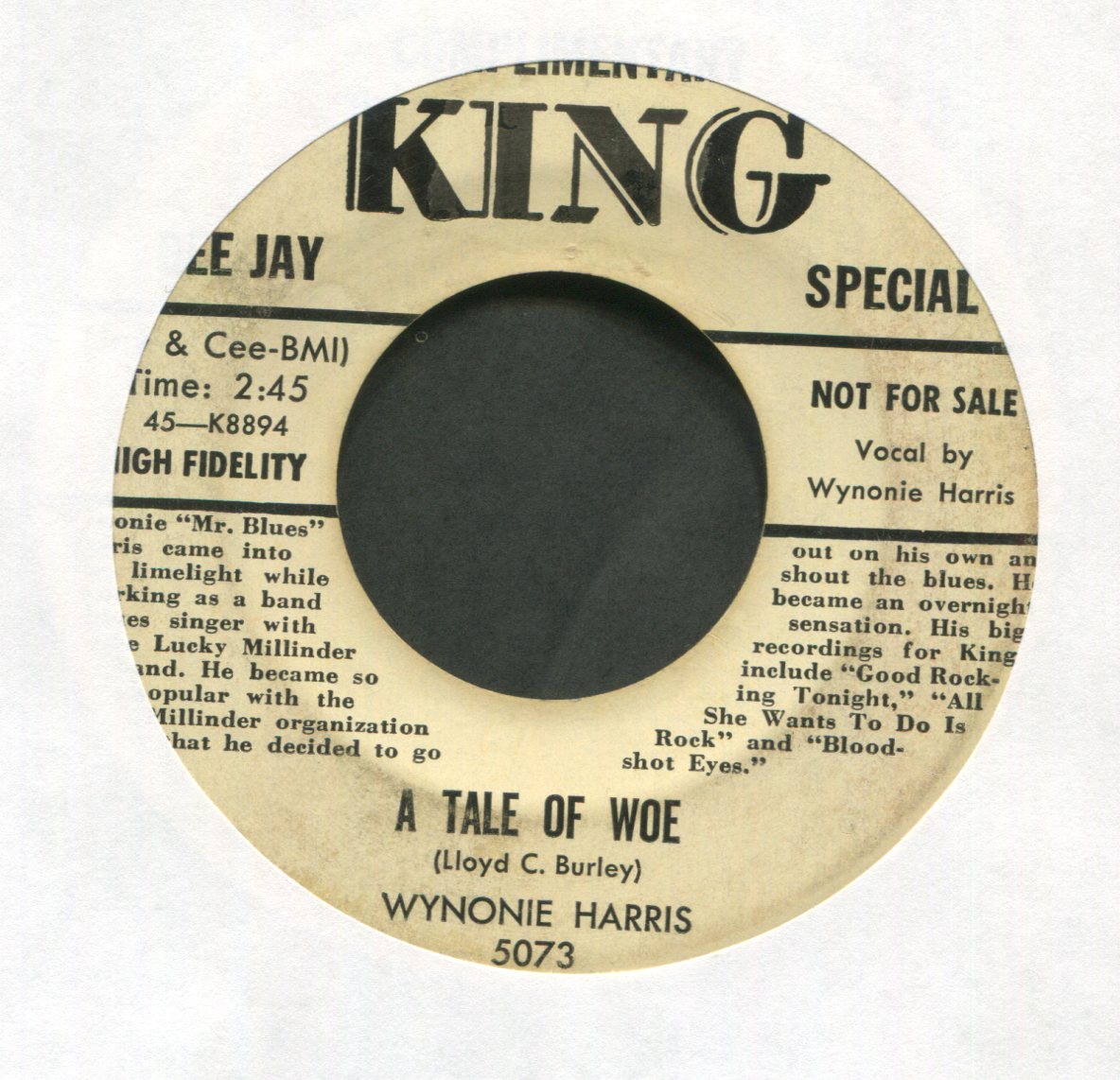 Wynonie Harris - There's No Substitute For Love on King Bio Promo R&B 45