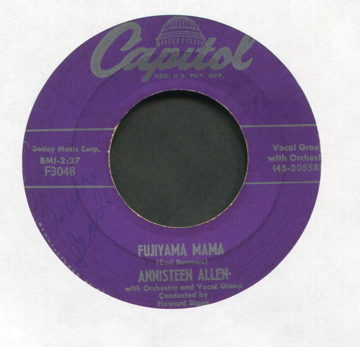 Annisteen Allen - Fujiyama Mama on Capitol R&B 45