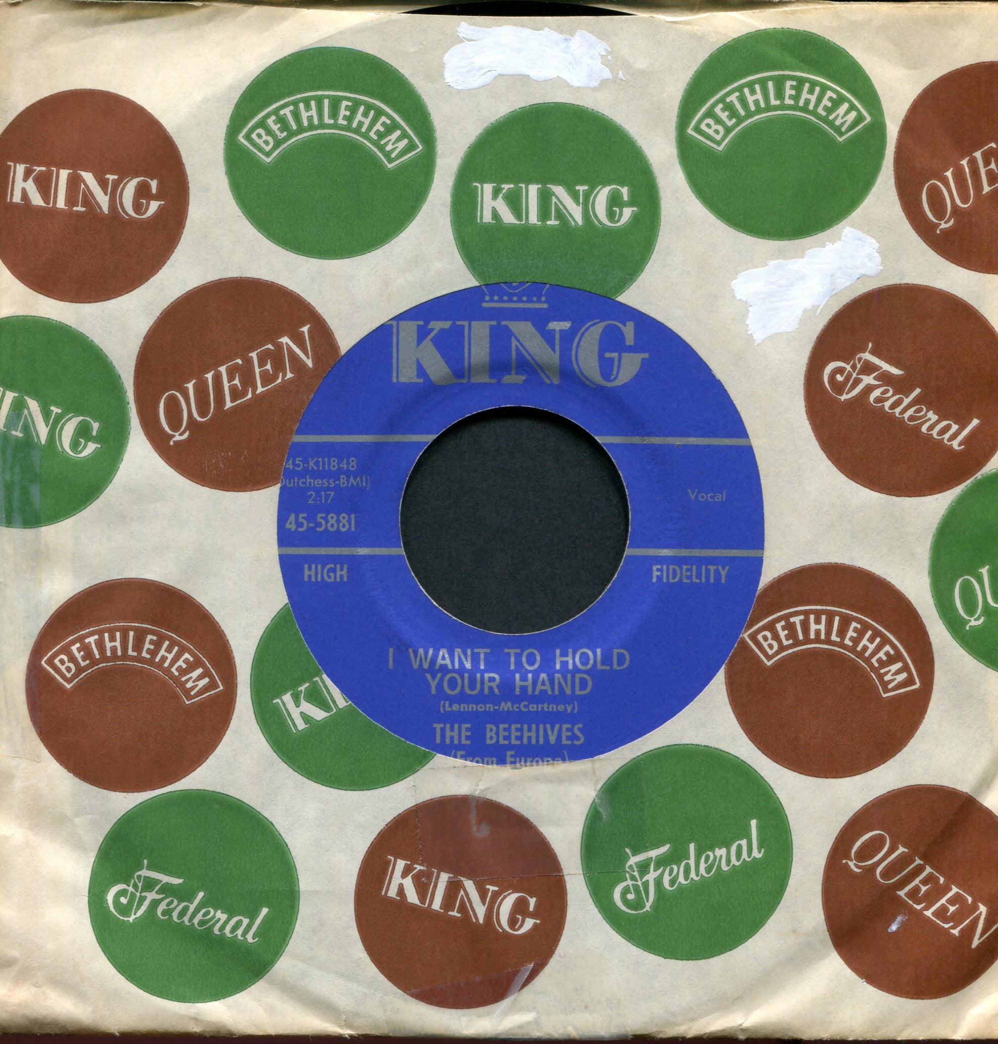 The Beehives - I Want To Hold Your Hand / She Loves You on King Teen Rock 45