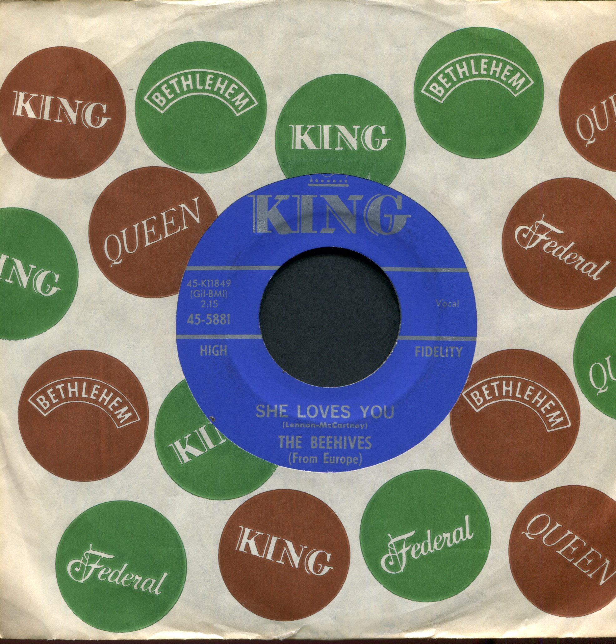 The Beehives - I Want To Hold Your Hand / She Loves You on King Teen Rock 45