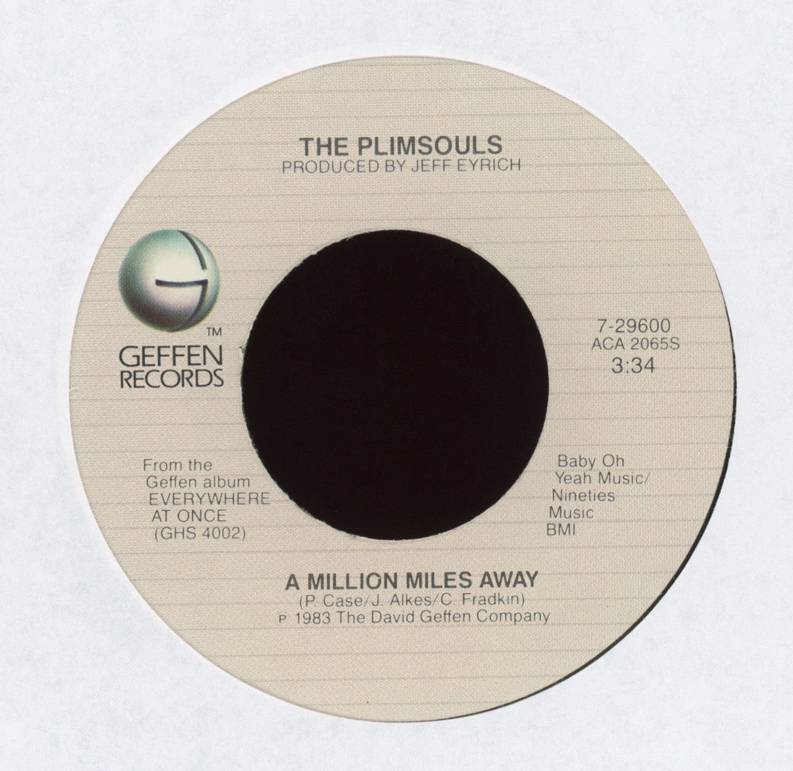 The Plimsouls - A Million Miles Away on Geffen With Picture Sleeve