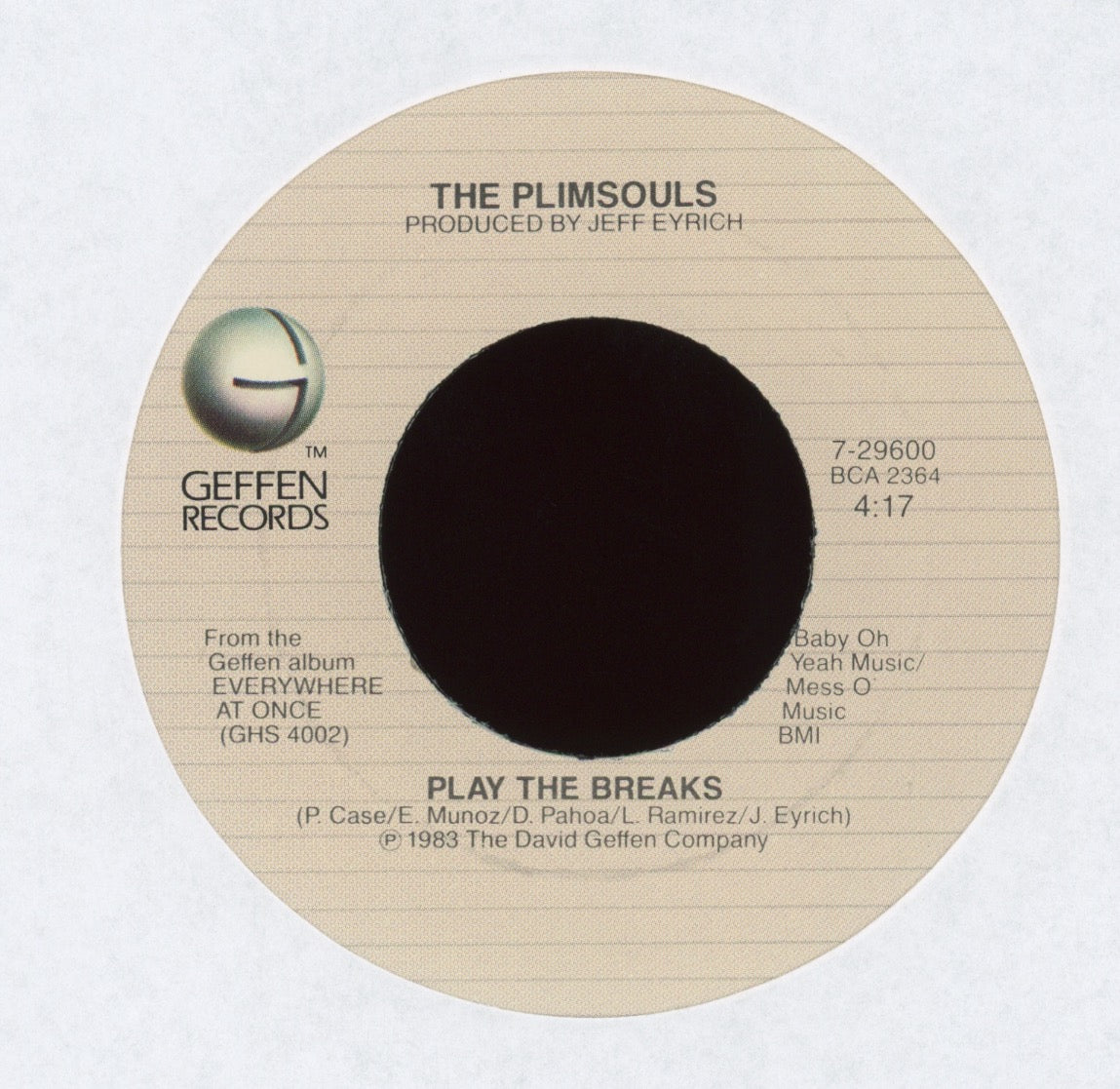 The Plimsouls - A Million Miles Away on Geffen With Picture Sleeve