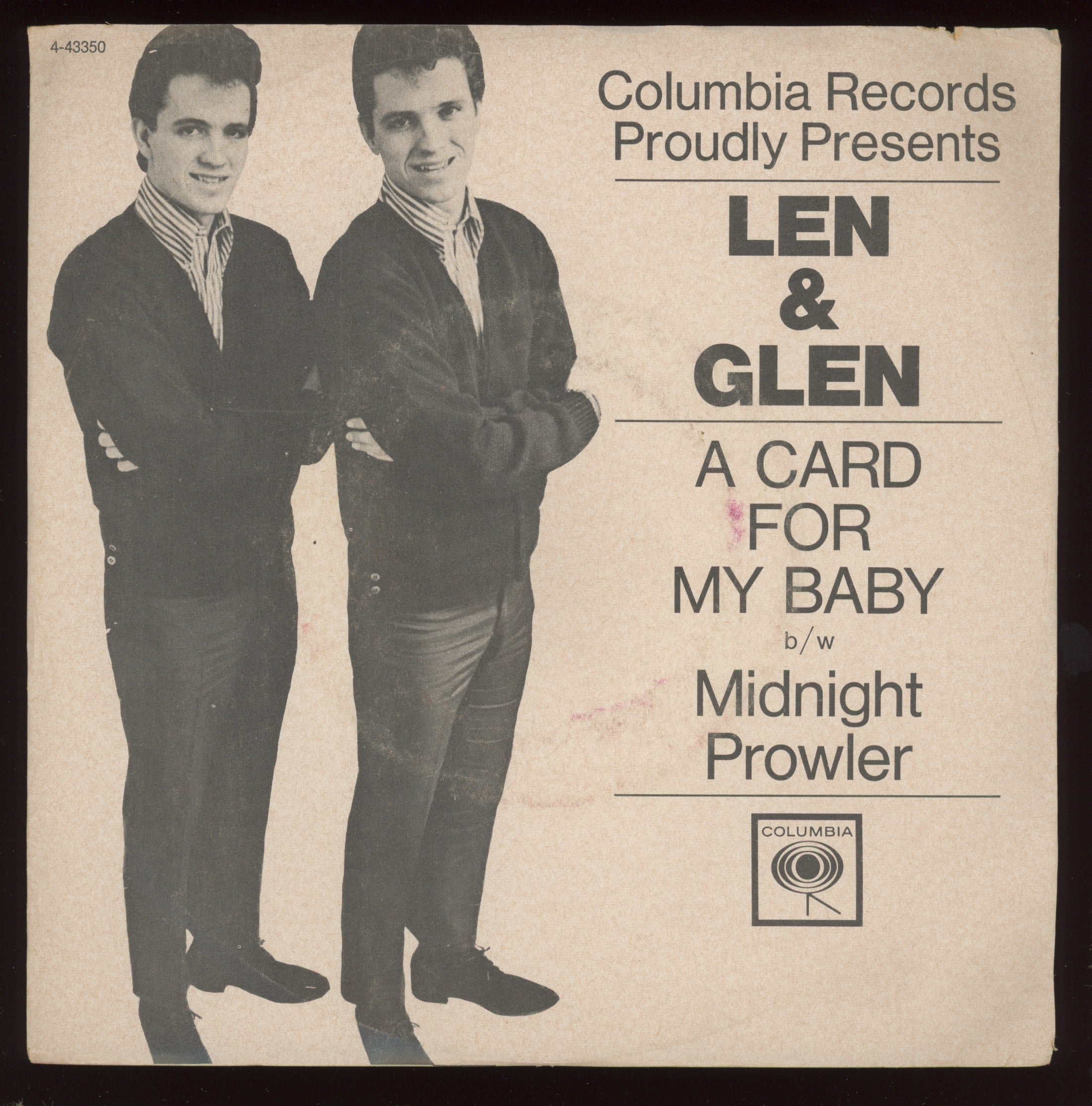 Len & Glen - A Card For My Baby on Columbia Promo With Picture Sleeve