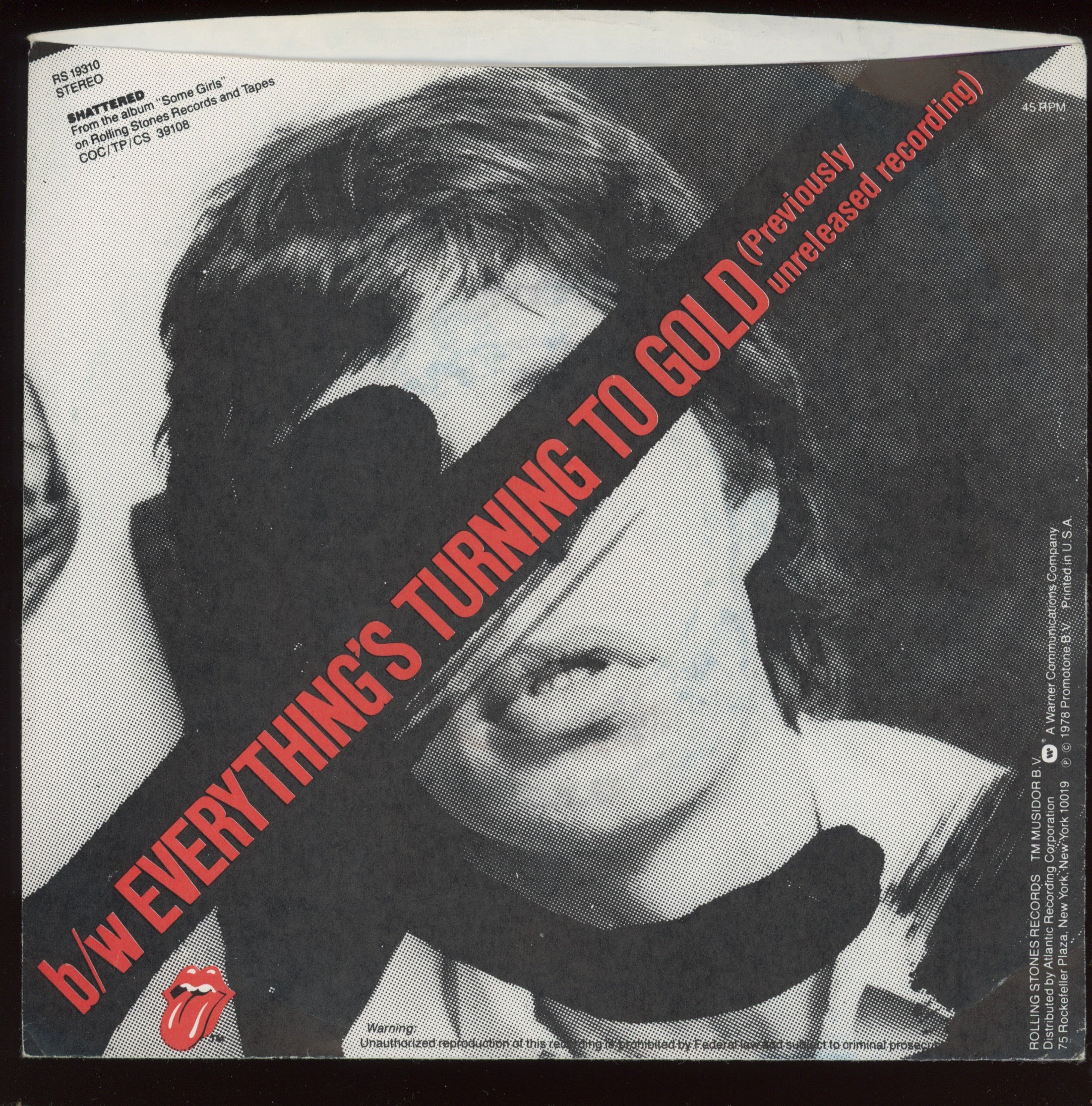 The Rolling Stones - Shattered on Rolling Stones Records With Picture Sleeve