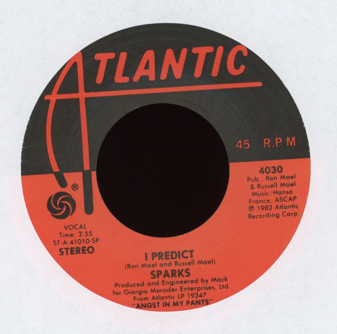 Sparks - I Predict on Atlantic With Picture Sleeve