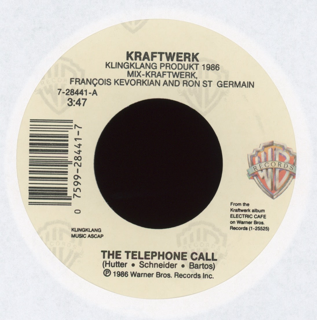 Kraftwerk - The Telephone Call on Warner Bros With Picture Sleeve