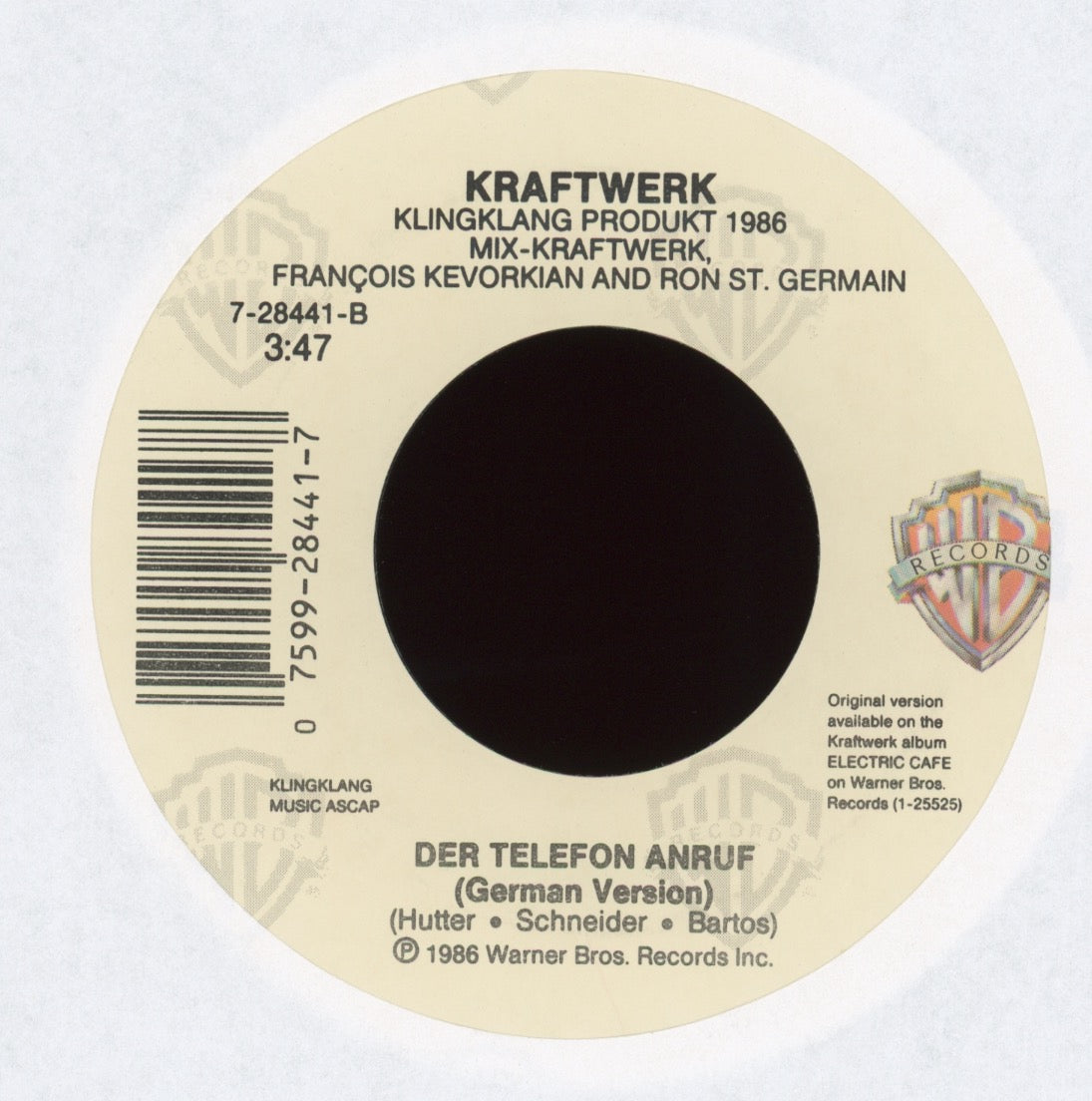 Kraftwerk - The Telephone Call on Warner Bros With Picture Sleeve