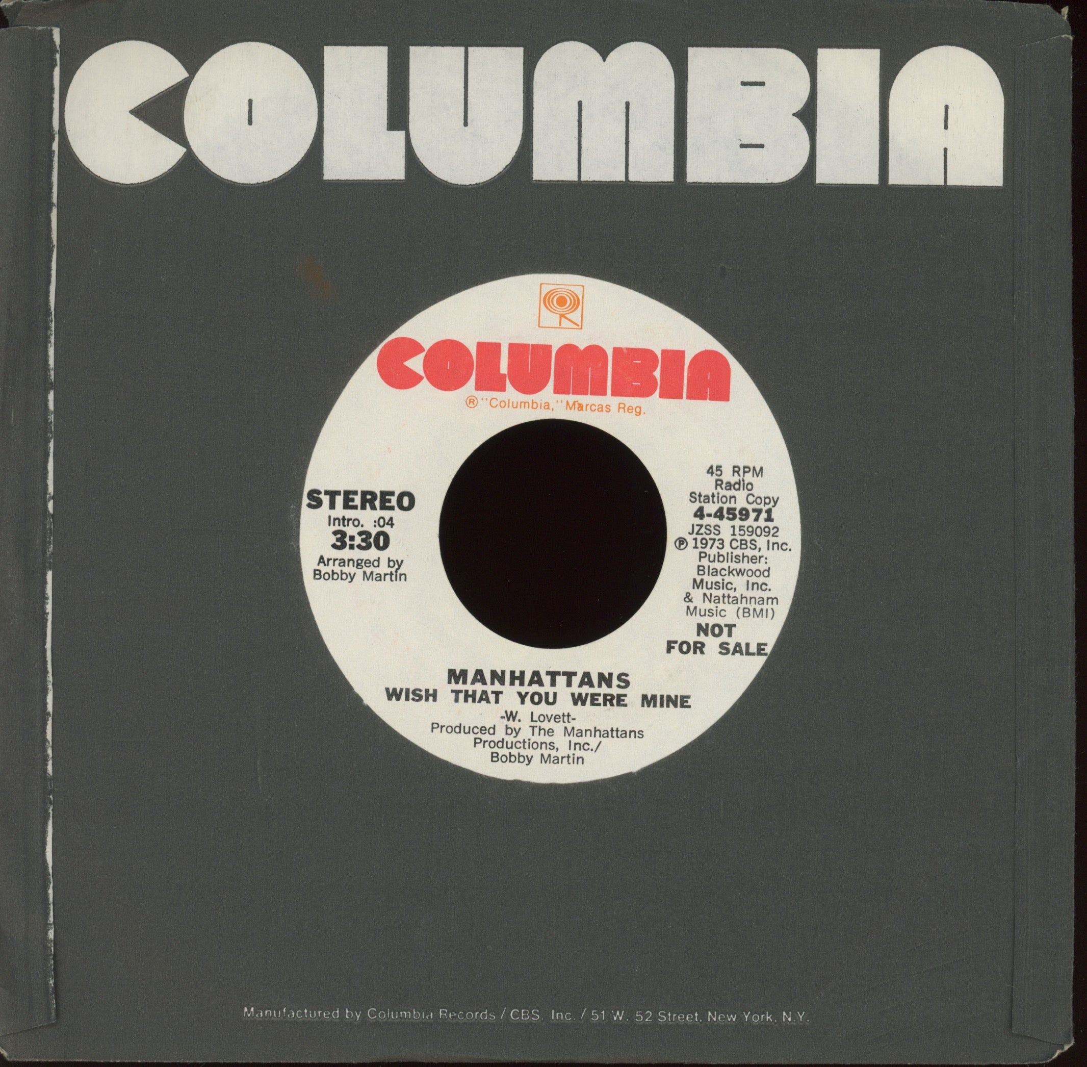 Manhattans - Wish That You Were Mine on Columbia Promo