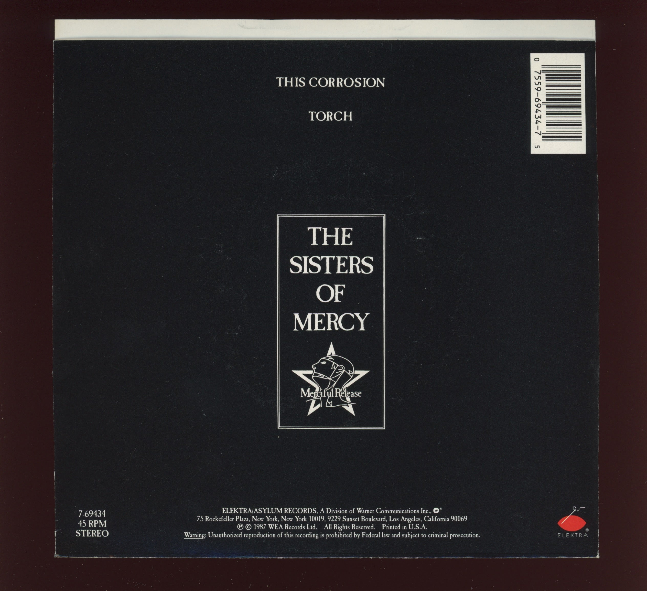 The Sisters Of Mercy - This Corrosion on Elektra With Picture Sleeve