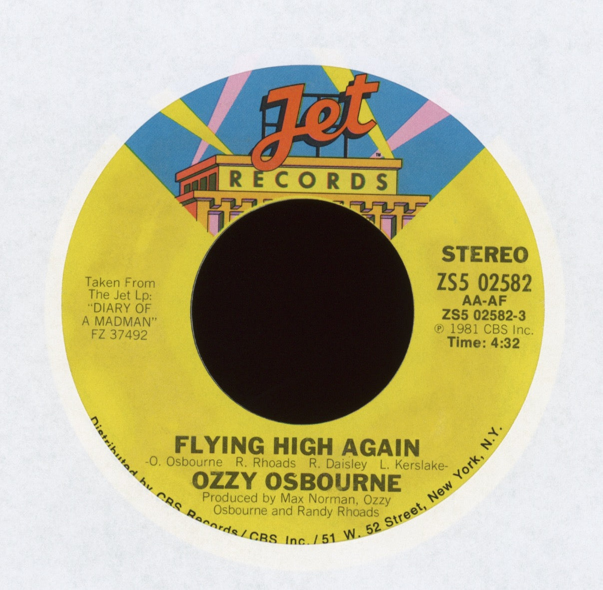 Ozzy Osbourne - Flying High Again on Jet With Picture Sleeve