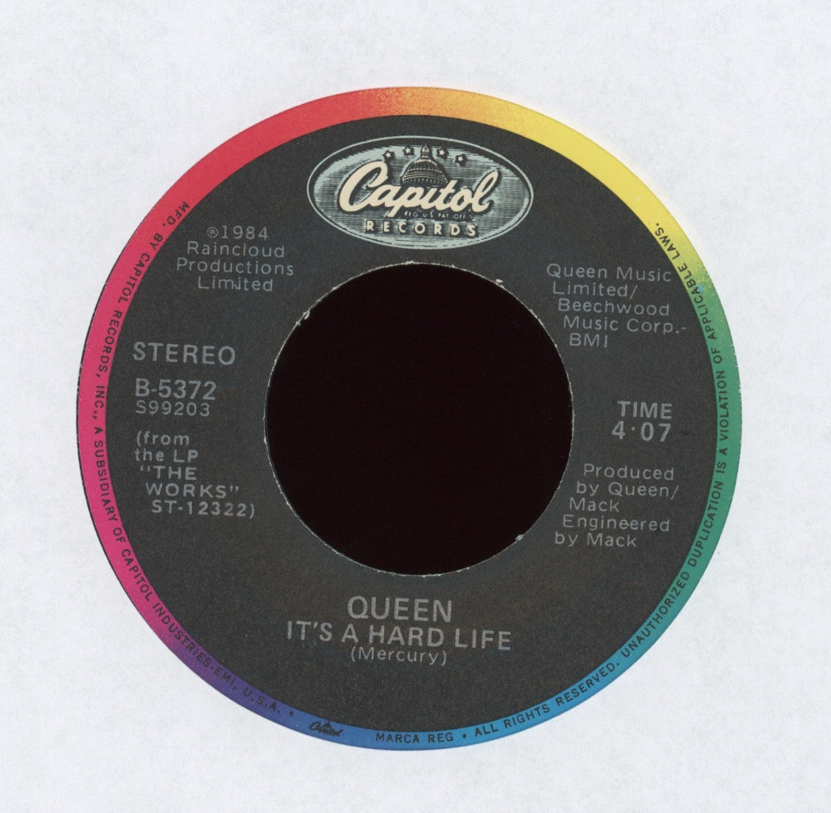 Queen - It's A Hard Life on Capitol With Picture Sleeve