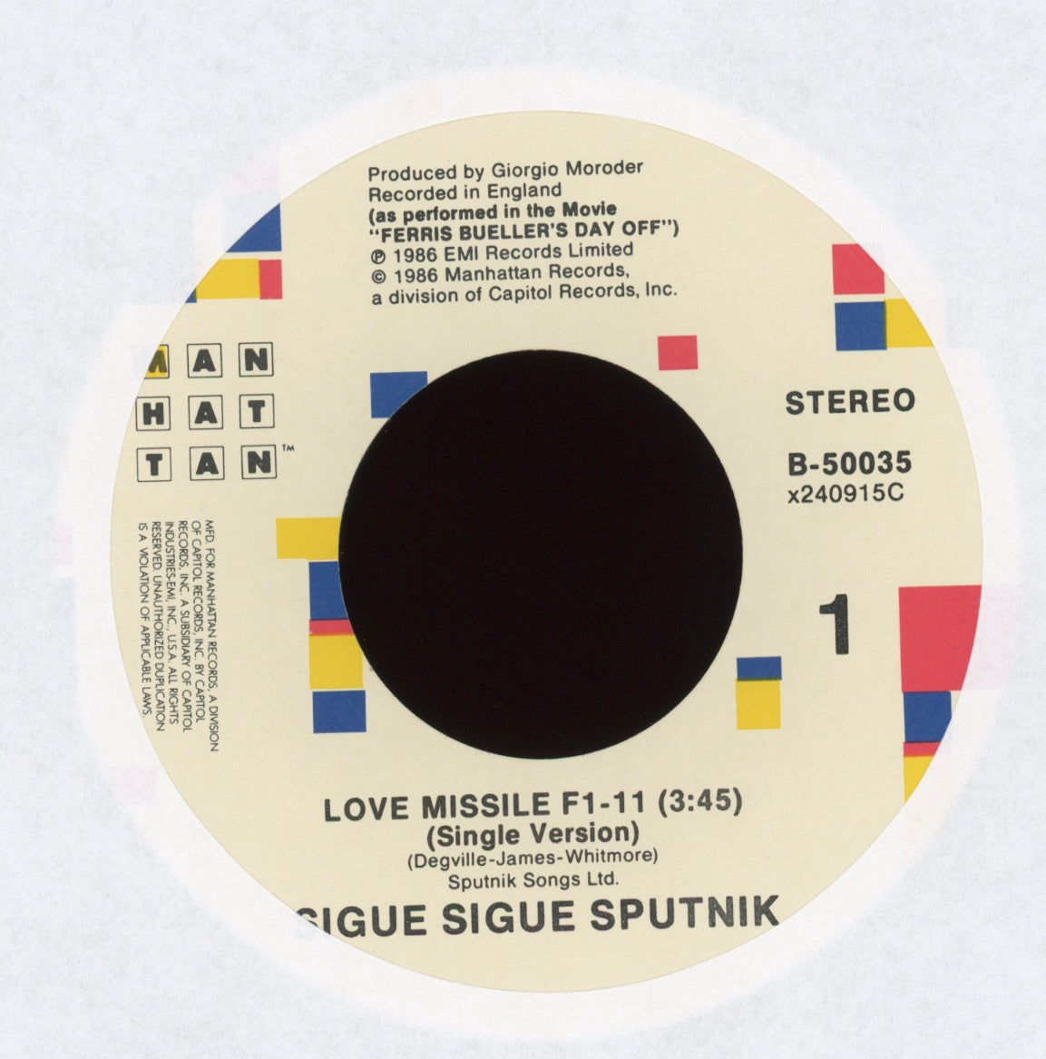 Sigue Sigue Sputnik - Love Missile F1-11 on EMI Manhattan With Picture Sleeve