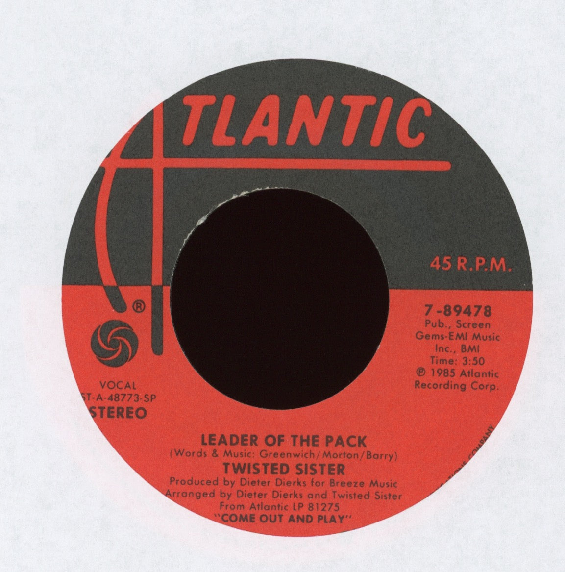 Twisted Sister - Leader Of The Pack on Atlantic With Picture Sleeve