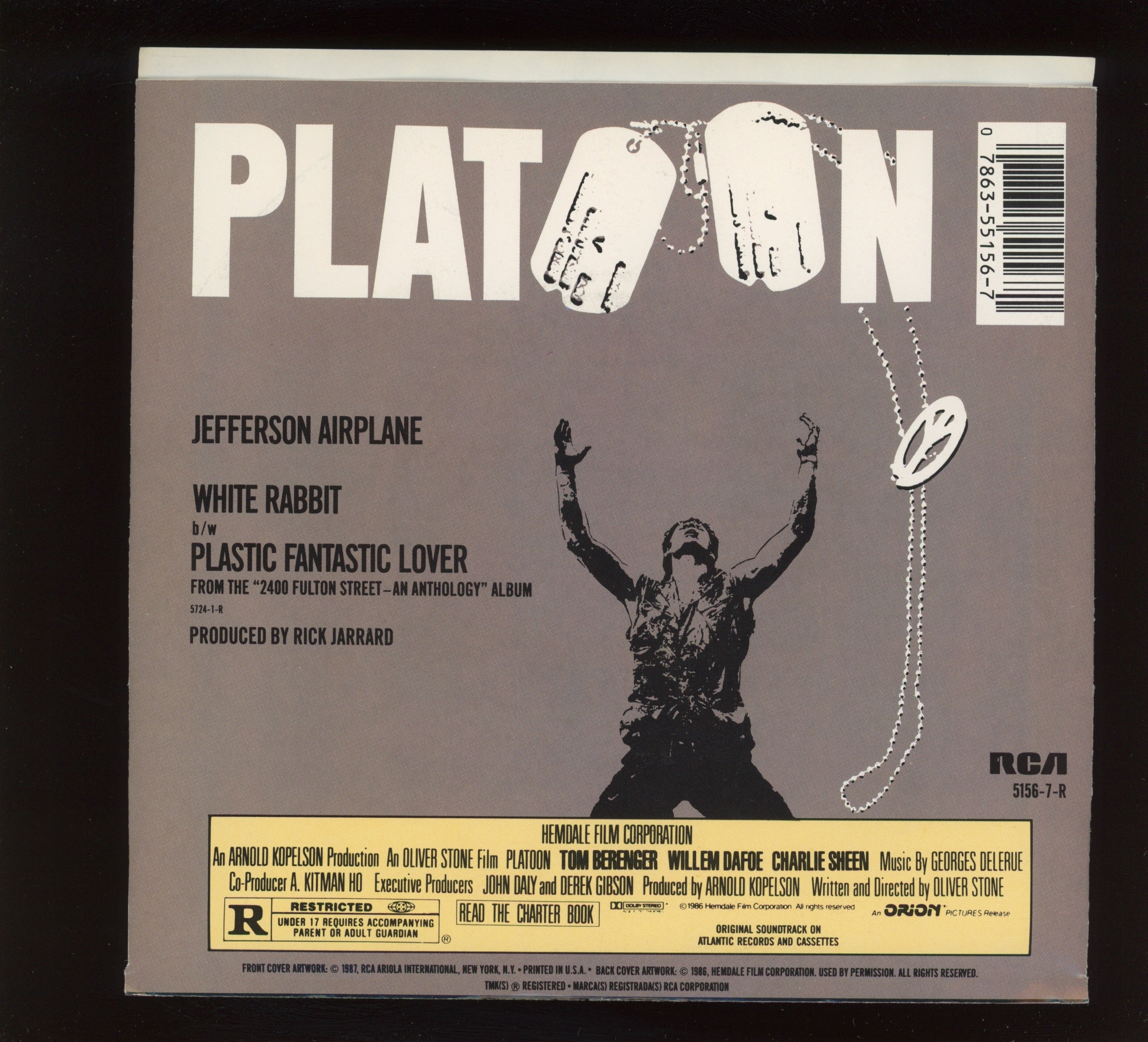 Jefferson Airplane - White Rabbit / Plastic Fantastic Lover on RCA With Picture Sleeve Reissue Platoon Soundtrack