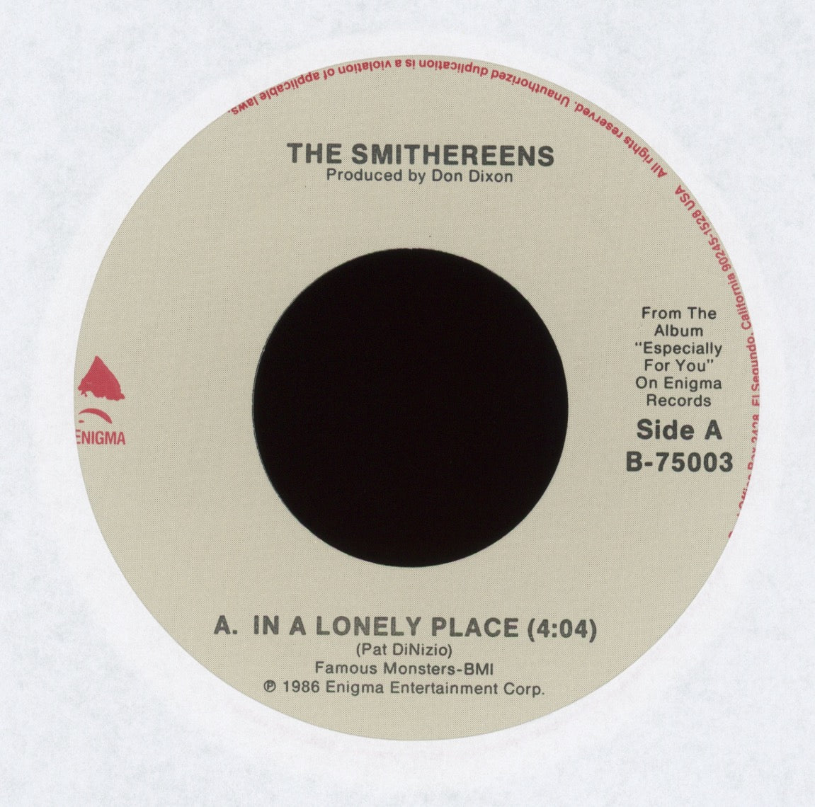 The Smithereens - In A Lonely Place on Enigma With Picture Sleeve