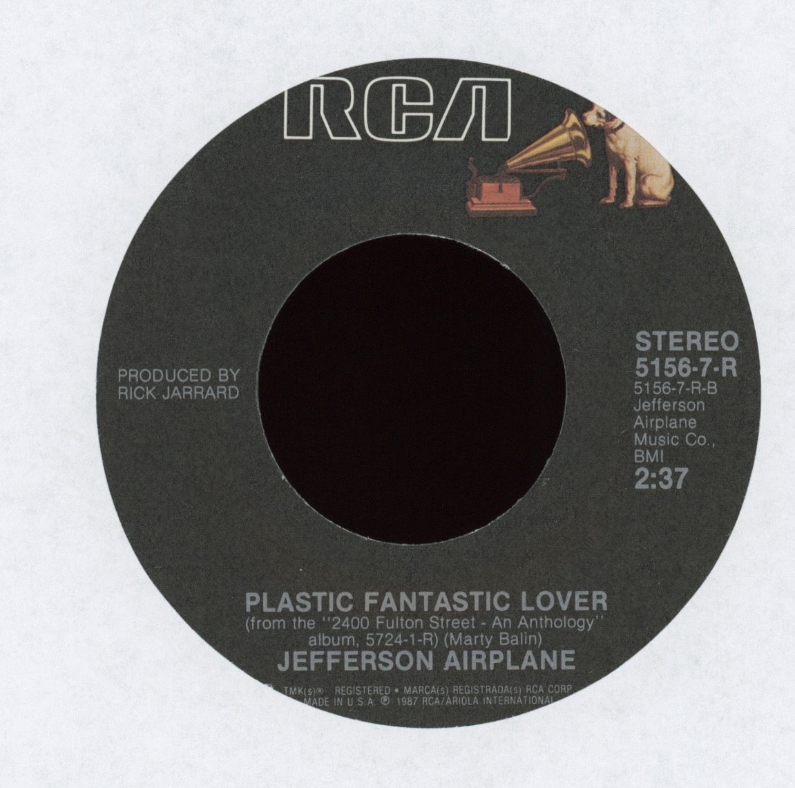 Jefferson Airplane - White Rabbit / Plastic Fantastic Lover on RCA With Picture Sleeve Reissue Platoon Soundtrack