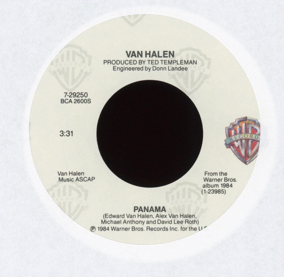 Van Halen - Panama on WB With Picture Sleeve