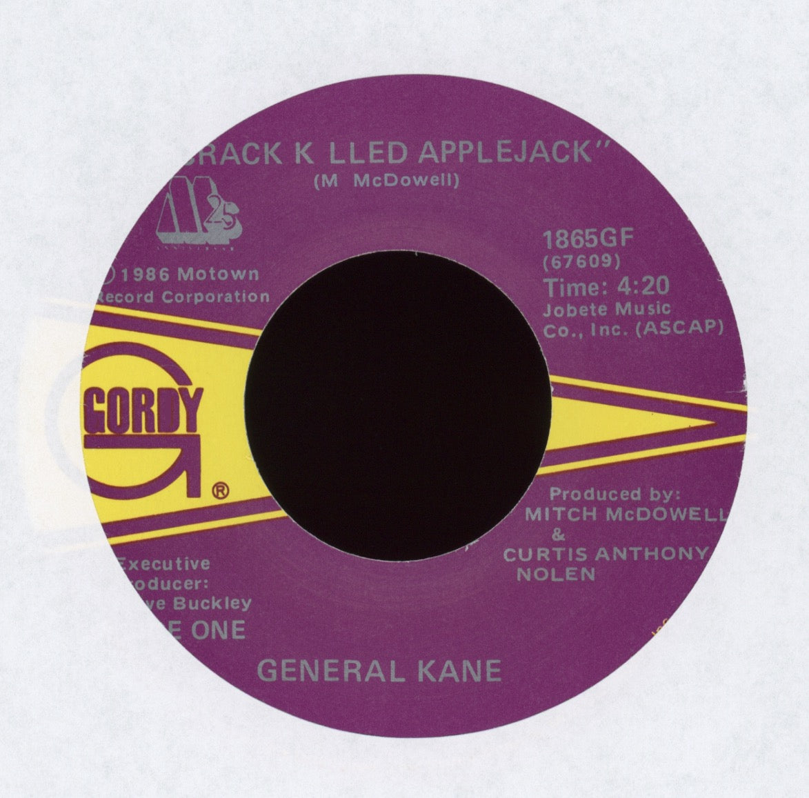 General Kane - Crack Killed Applejack on Gordy With Picture Sleeve