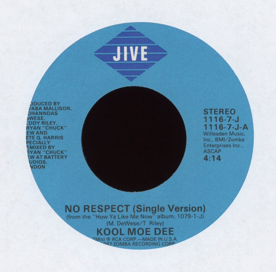 Kool Moe Dee - No Respect on Jive With Picture Sleeve