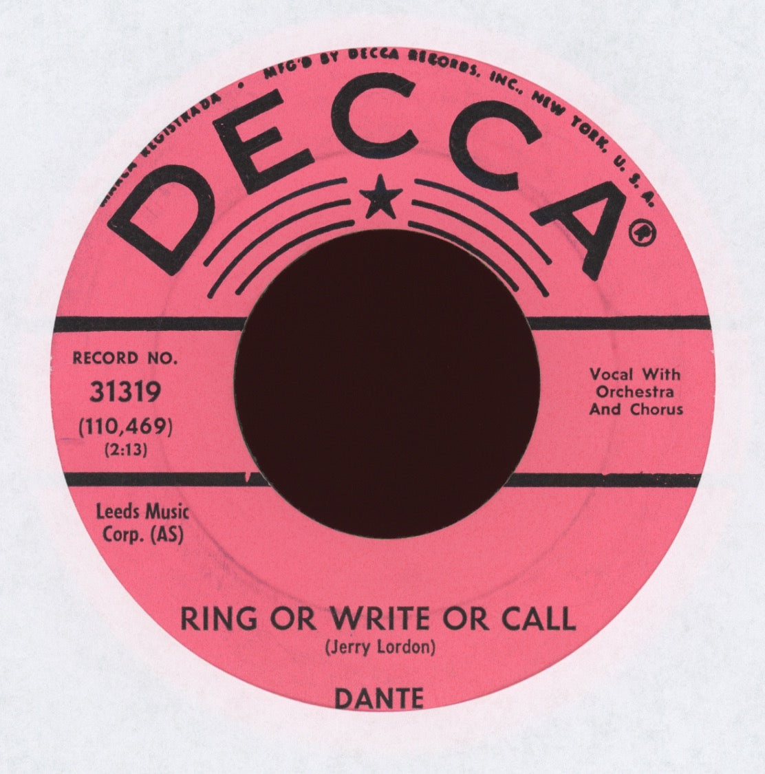 Danté - Ring Or Write Or Call on Decca