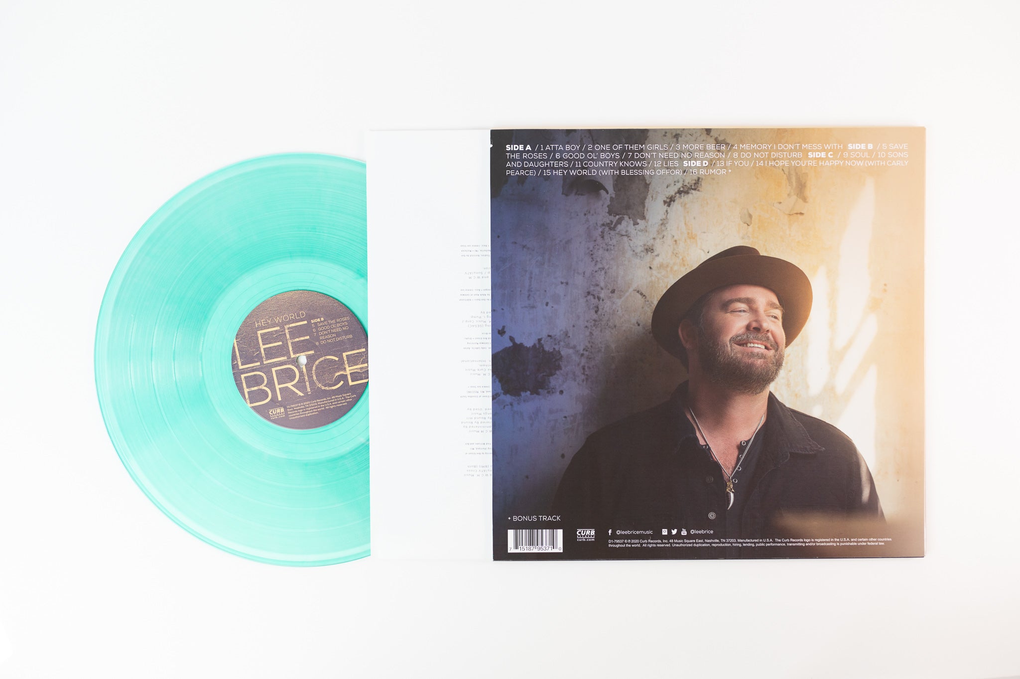 Lee Brice - Hey World on Curb Limited Walmart Exclusive Clear Green Vinyl