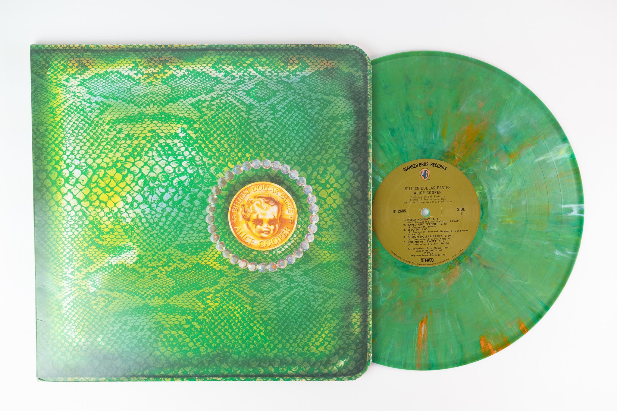 Alice Cooper - Billion Dollar Babies Warner Bros Limited Edition Green/Yellow/Orange Marble Swirl