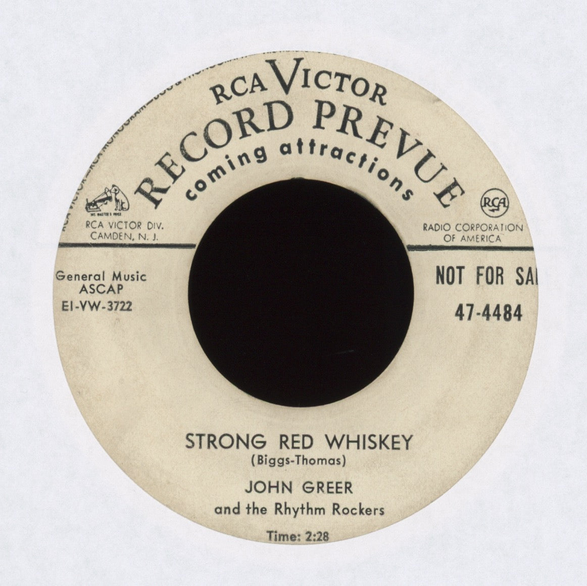 John Greer & His Rhythm Rockers - Strong Red Whiskey on RCA Promo