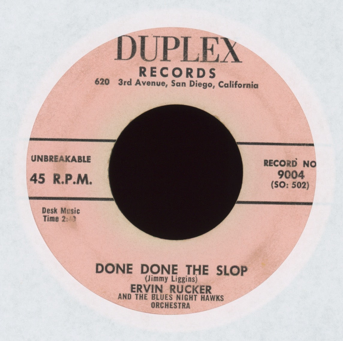 Ervin Rucker And The Blue Nighthawks Orchestra - Done Done The Slop on Duplex