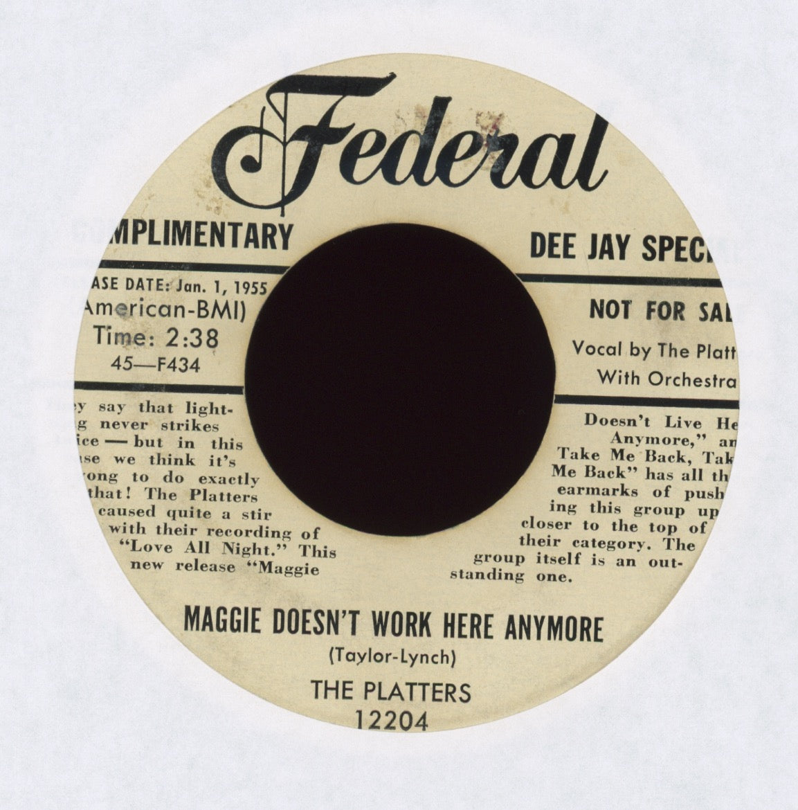 The Platters - Maggie Doesn't Work Here Anymore on Federal Bio Promo