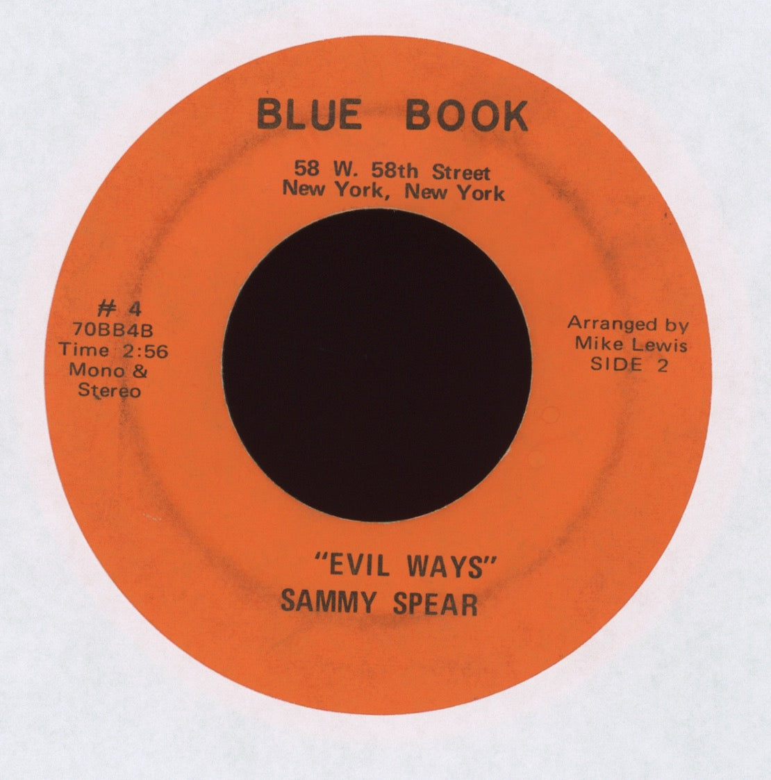 Sammy Spear - Evil Ways on Blue Book